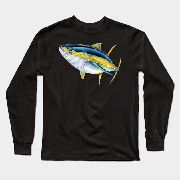 Yellowfin Tuna Long Sleeve T-Shirt by Tim Jeffs Art